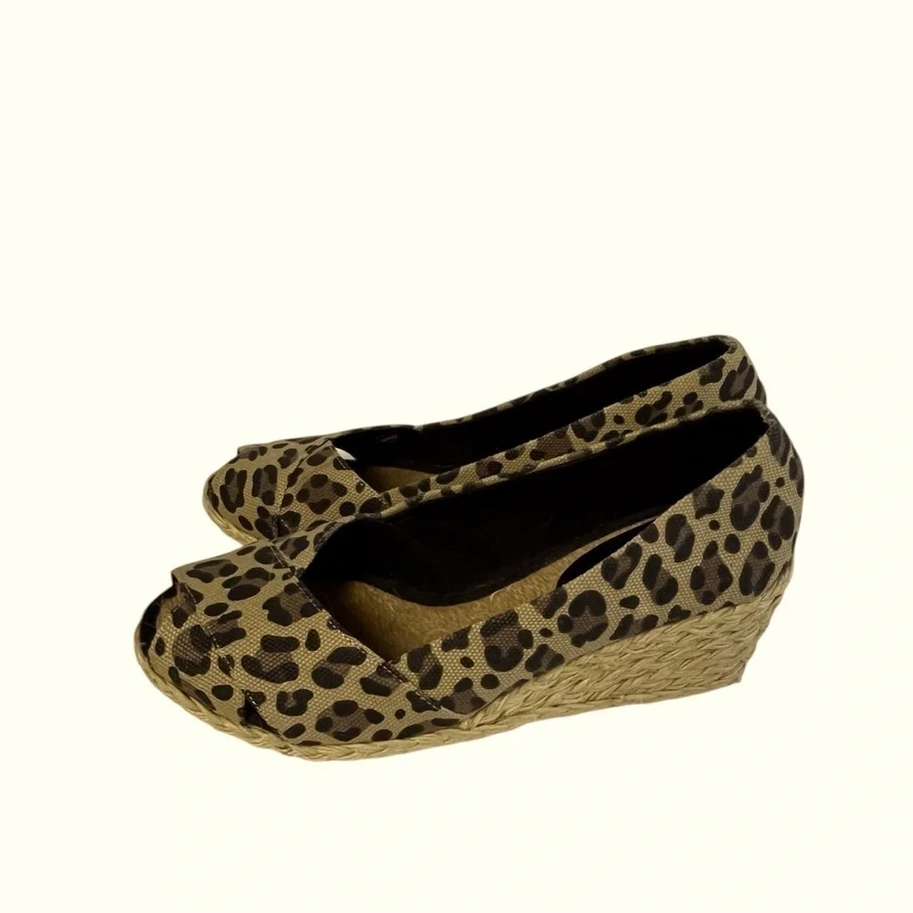 Ralph Lauren Cecilia Espadrille Wedge Sandals Women 8.5 B Cheetah Fabric Slip On